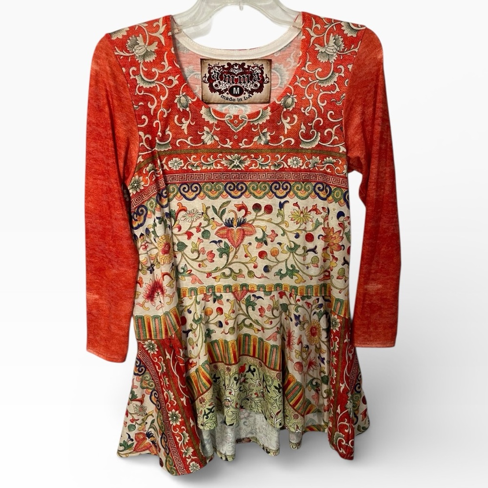 AMMA Design made in USA boho arsty printed peplum top woman’s Sz M fits small